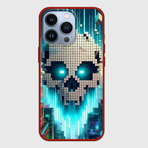 Чехол iPhone 13 Pro Minecraft skull - ai art fantasy / 3D-Красный – фото 1