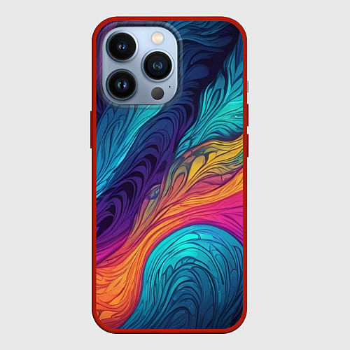 Чехол iPhone 13 Pro Перья эбру абстракция / 3D-Красный – фото 1
