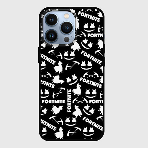 Чехол iPhone 13 Pro Fortnite black pattern / 3D-Черный – фото 1