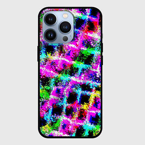 Чехол iPhone 13 Pro Абстрактная решетка - переплетение цветов / 3D-Черный – фото 1