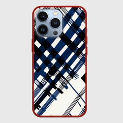 Чехол для iPhone 13 Pro Косая клетка бело-синяя, цвет: 3D-красный
