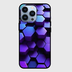 Чехол для iPhone 13 Pro Абстрактные трехмерные фиолетовые гексагоны, цвет: 3D-черный