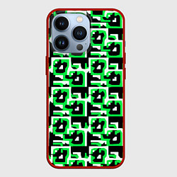 Чехол для iPhone 13 Pro Бело-зелёные фигуры на чёрном фоне, цвет: 3D-красный