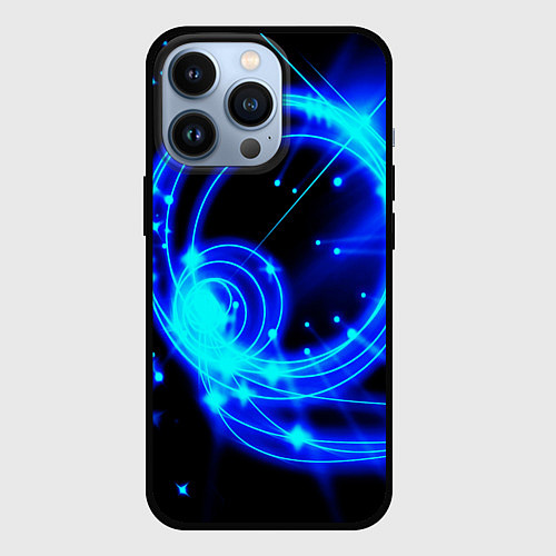 Чехол iPhone 13 Pro Оптические синие волны / 3D-Черный – фото 1