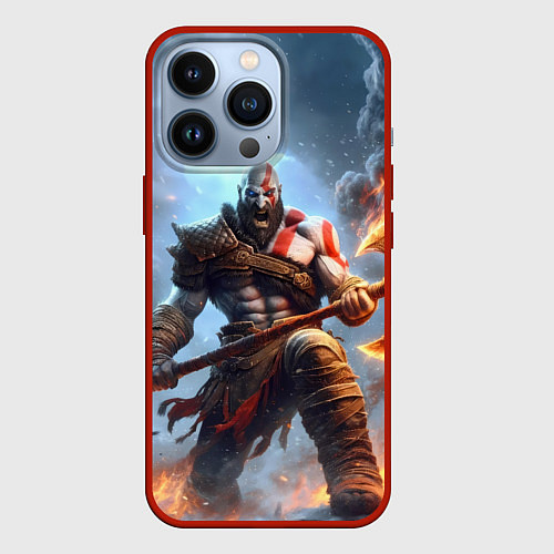 Чехол iPhone 13 Pro Кратос в ярости / 3D-Красный – фото 1
