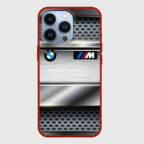 Чехол iPhone 13 Pro BMW metal texture / 3D-Красный – фото 1