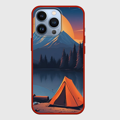 Чехол iPhone 13 Pro Палатка на берегу озера / 3D-Красный – фото 1