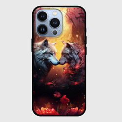 Чехол для iPhone 13 Pro Влюбленные волки и искры, цвет: 3D-черный