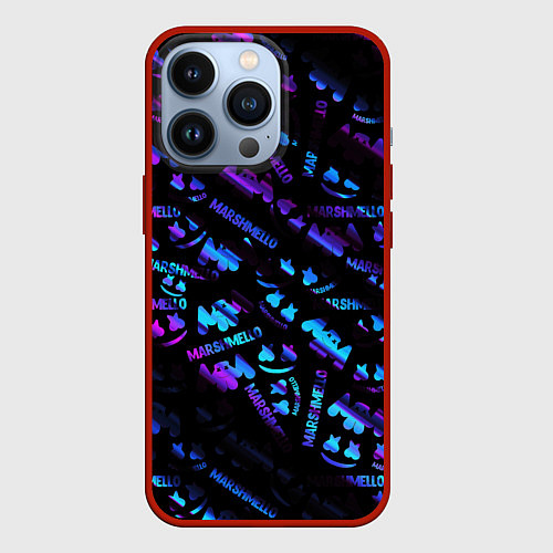 Чехол iPhone 13 Pro Marshmello neon club / 3D-Красный – фото 1