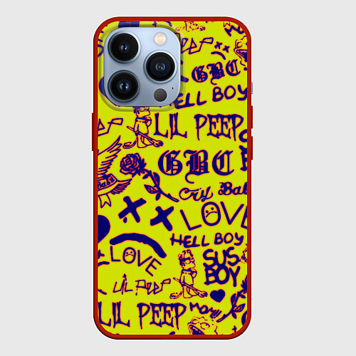 Чехол iPhone 13 Pro Lil peep rap pattern / 3D-Красный – фото 1