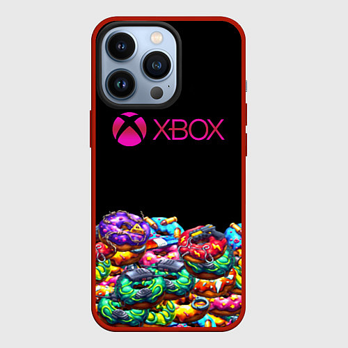 Чехол iPhone 13 Pro Xbox пончики / 3D-Красный – фото 1