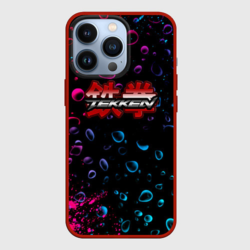 Чехол iPhone 13 Pro Tekken неоновые капли / 3D-Красный – фото 1