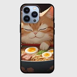 Чехол для iPhone 13 Pro Кот обожает рамен, цвет: 3D-черный