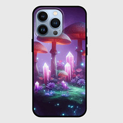 Чехол для iPhone 13 Pro Неоновые грибы и кристаллы в космосе - фантазия, цвет: 3D-черный