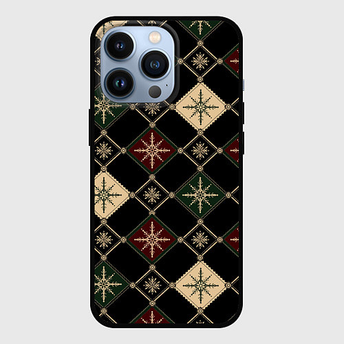 Чехол iPhone 13 Pro Паттерн из снежинок на темном фоне / 3D-Черный – фото 1