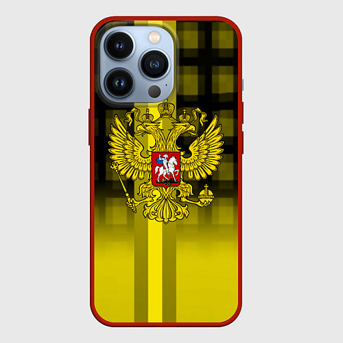 Чехол iPhone 13 Pro Герб РФ лого текстура / 3D-Красный – фото 1