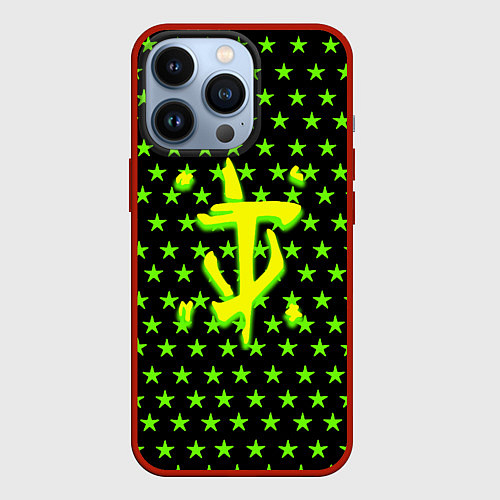 Чехол iPhone 13 Pro DOOM кислотное лого звёзды / 3D-Красный – фото 1