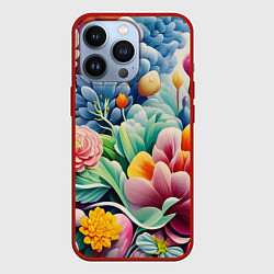 Чехол для iPhone 13 Pro Объемные цветы лето, цвет: 3D-красный