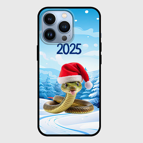 Чехол iPhone 13 Pro Змейка в новогодней шапке 2025 / 3D-Черный – фото 1