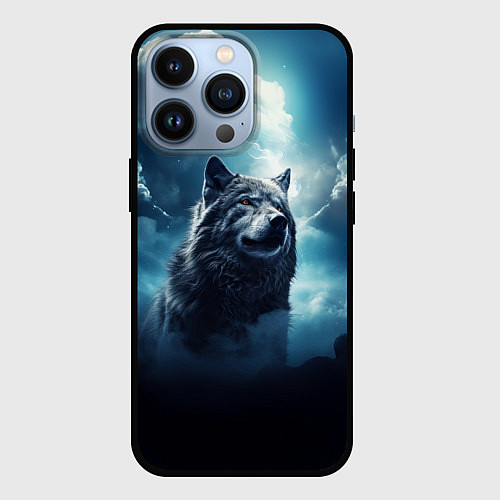 Чехол iPhone 13 Pro Волк ночное синее небо / 3D-Черный – фото 1