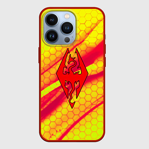Чехол iPhone 13 Pro The Elder Scrolls соты текстура / 3D-Красный – фото 1