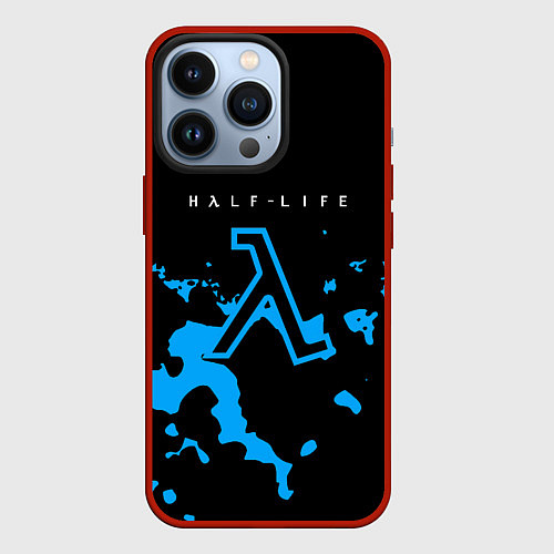 Чехол iPhone 13 Pro Half life синий камуфляж / 3D-Красный – фото 1