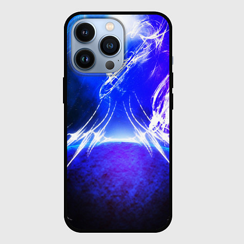 Чехол iPhone 13 Pro Неоновый шторм текстура / 3D-Черный – фото 1