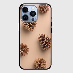 Чехол для iPhone 13 Pro Еловые шишки на бежевом фоне, цвет: 3D-черный