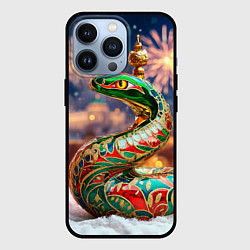 Чехол для iPhone 13 Pro Змея на фоне новогоднего кремля, цвет: 3D-черный