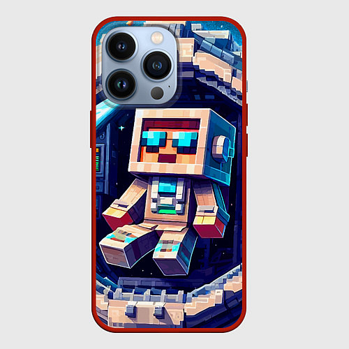 Чехол iPhone 13 Pro Космонавт в космическом корабле - Майнкрафт / 3D-Красный – фото 1