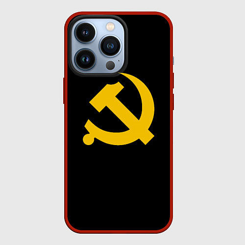 Чехол iPhone 13 Pro СССР серп и молот оранжевый / 3D-Красный – фото 1