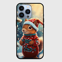 Чехол для iPhone 13 Pro Новогодняя белочка в лесу, цвет: 3D-черный