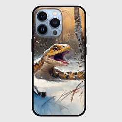 Чехол для iPhone 13 Pro Желтая гадюка в зимнем лесу, цвет: 3D-черный