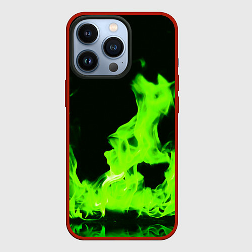 Чехол iPhone 13 Pro Кислотный зелёный огонь / 3D-Красный – фото 1