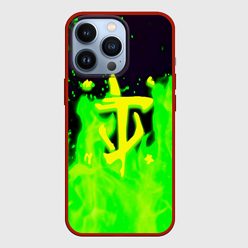 Чехол iPhone 13 Pro Doom кислотный огонь лого / 3D-Красный – фото 1