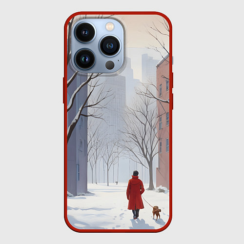Чехол iPhone 13 Pro Прогулка зима / 3D-Красный – фото 1