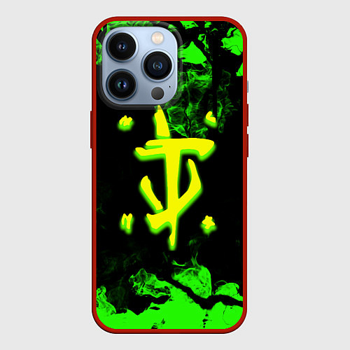 Чехол iPhone 13 Pro Doom кислотное лого в огне / 3D-Красный – фото 1