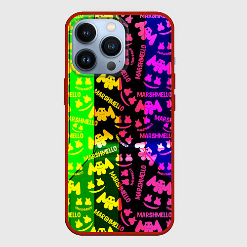 Чехол iPhone 13 Pro Marshmello pattern neon steel / 3D-Красный – фото 1