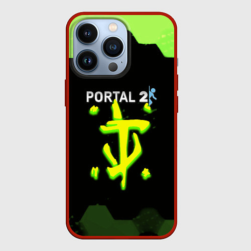 Чехол iPhone 13 Pro Doom x portal 2 зелёные соты / 3D-Красный – фото 1