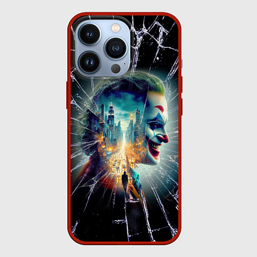 Чехол iPhone 13 Pro Джокер в мегаполисе - осколки / 3D-Красный – фото 1