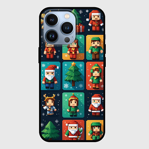 Чехол iPhone 13 Pro Minecraft с новогодний паттерн / 3D-Черный – фото 1