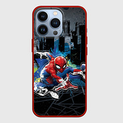 Чехол для iPhone 13 Pro Spider-man over the city, цвет: 3D-красный