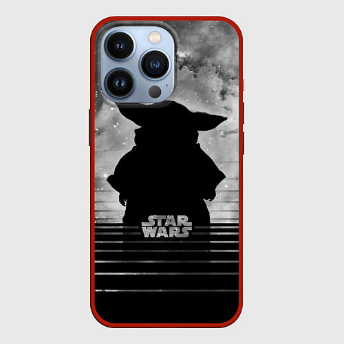 Чехол iPhone 13 Pro Звездное небо - Беби Йода / 3D-Красный – фото 1