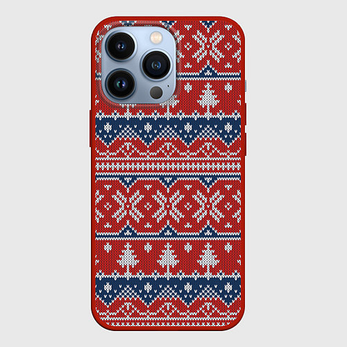 Чехол iPhone 13 Pro New year pattern / 3D-Красный – фото 1