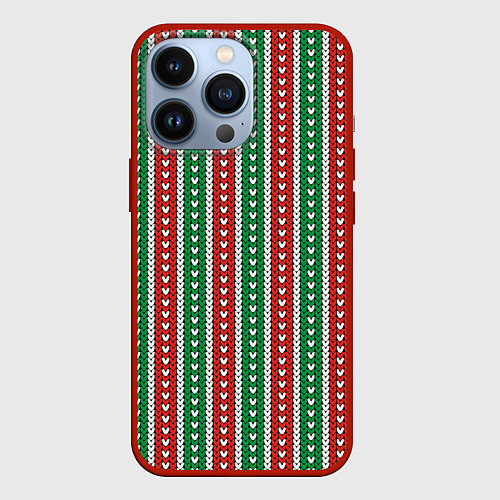 Чехол iPhone 13 Pro Knitted pattern / 3D-Красный – фото 1