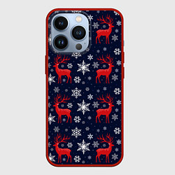 Чехол для iPhone 13 Pro Олени новогодние, цвет: 3D-красный
