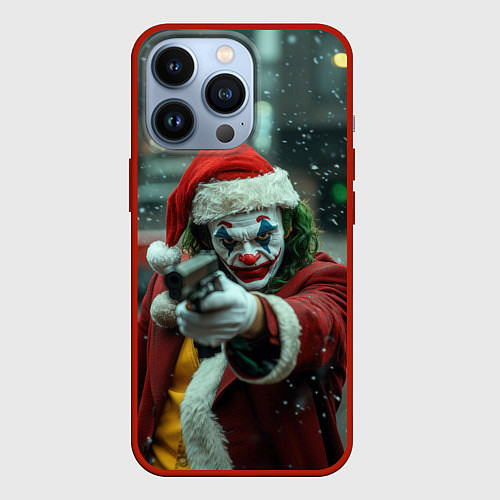 Чехол iPhone 13 Pro Новогодний Джокер с пистолетом / 3D-Красный – фото 1