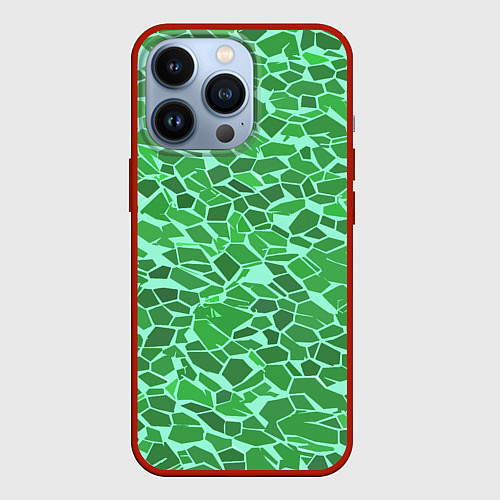 Чехол iPhone 13 Pro Зелёные плитки на салатовом фоне / 3D-Красный – фото 1