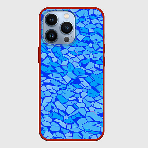 Чехол iPhone 13 Pro Голубые плитки на синем фоне / 3D-Красный – фото 1