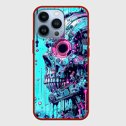 Чехол iPhone 13 Pro Cyber skull - blots sketch / 3D-Красный – фото 1